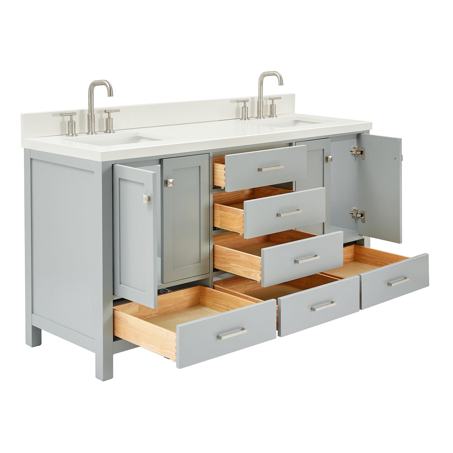 Beckford 66-Inch Grey bathroom vanity on white background – product photo 1
