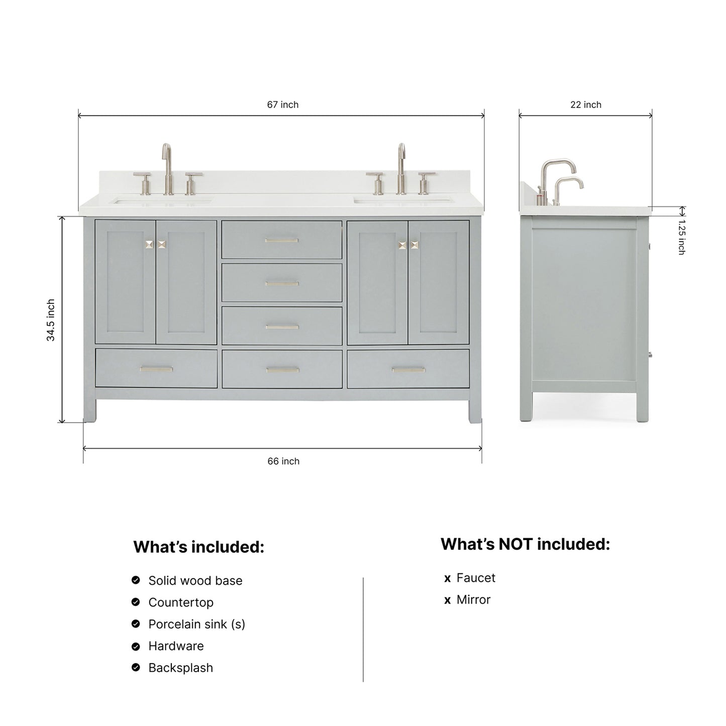 Beckford 66-Inch Grey bathroom vanity dimensions