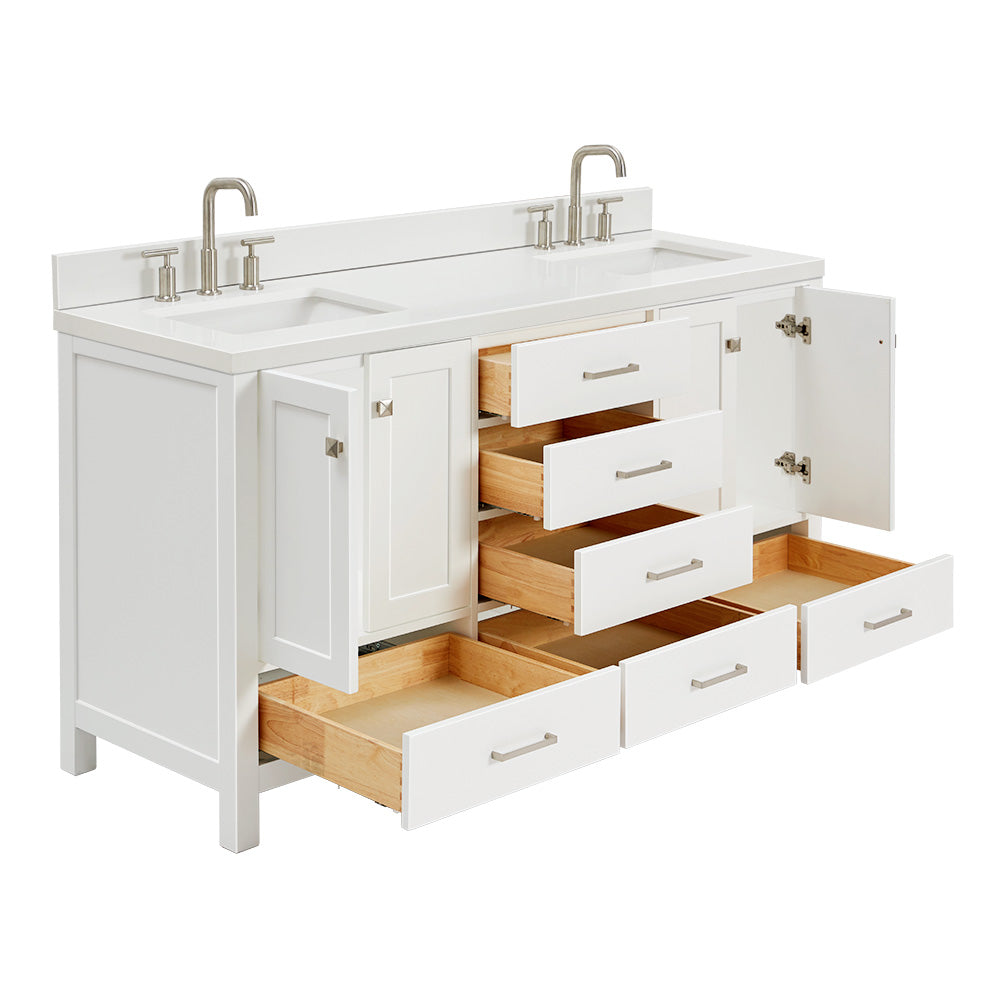 Beckford 66-Inch White bathroom vanity on white background – product photo 1
