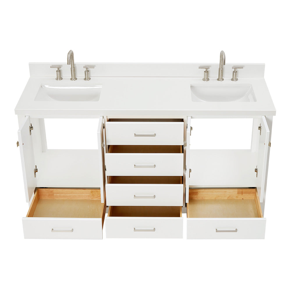 Beckford 66-Inch White bathroom vanity on white background – product photo 2
