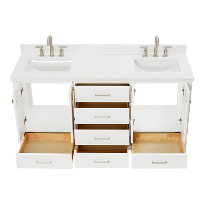 Beckford 66-Inch White bathroom vanity on white background – product photo 2