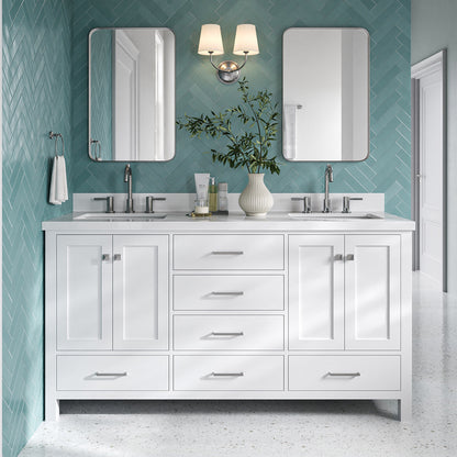 Beckford 66-Inch White bathroom vanity in styled bathroom setting