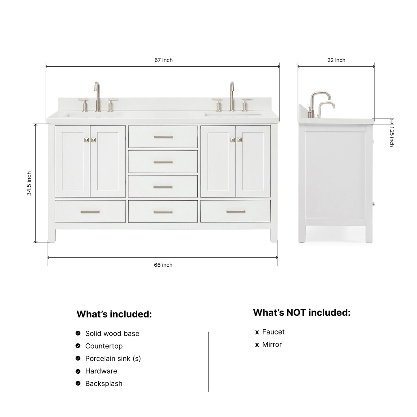 Beckford 66-Inch White bathroom vanity dimensions