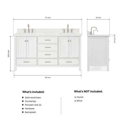 Beckford 66-Inch White bathroom vanity dimensions