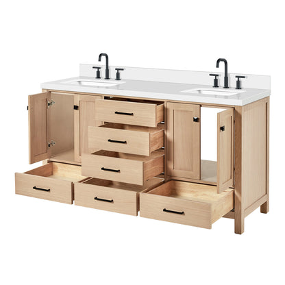 Beckford 66-Inch White Oak bathroom vanity on white background – product photo 1