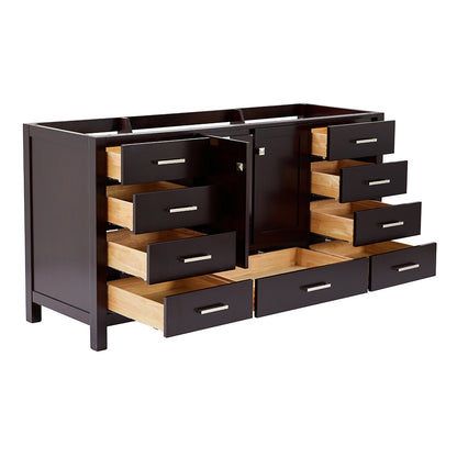 Beckford 66-inch Espresso base cabinet on white back ground side view open door