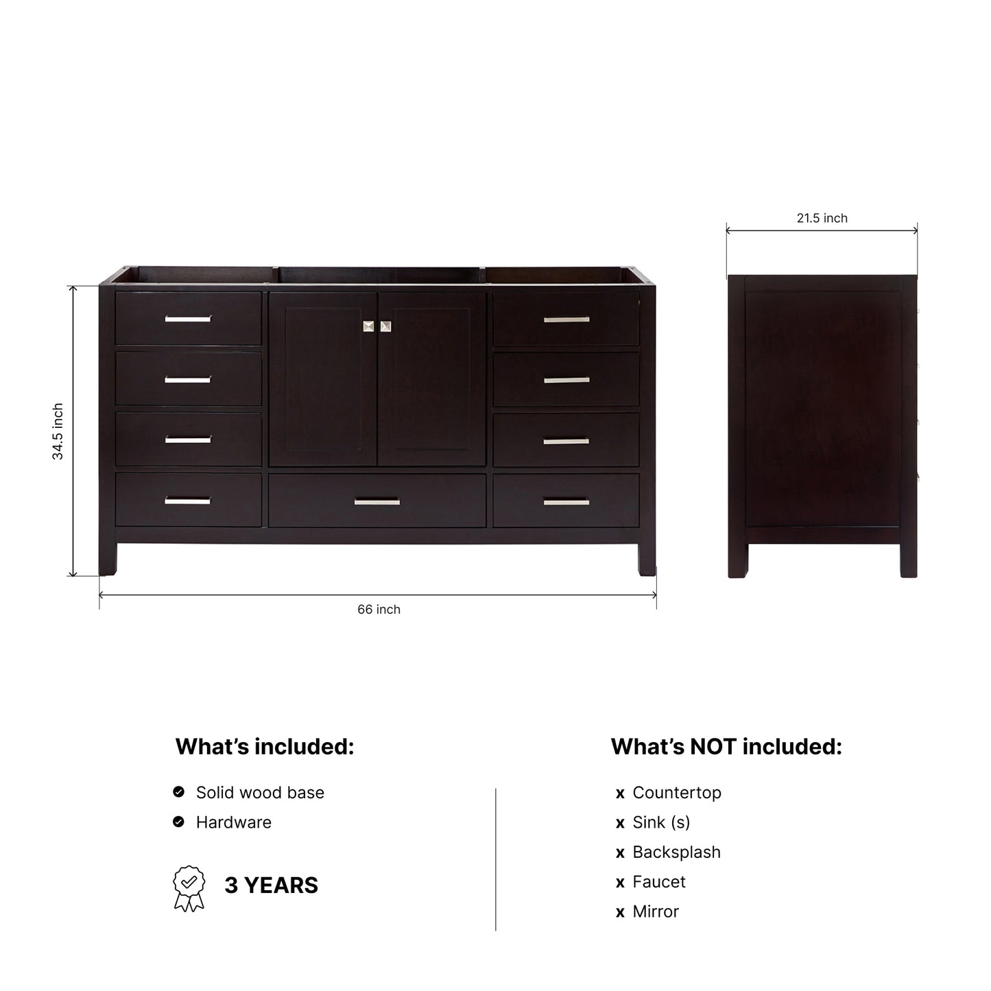 Beckford 66-inch Espresso base cabinet on dimensions