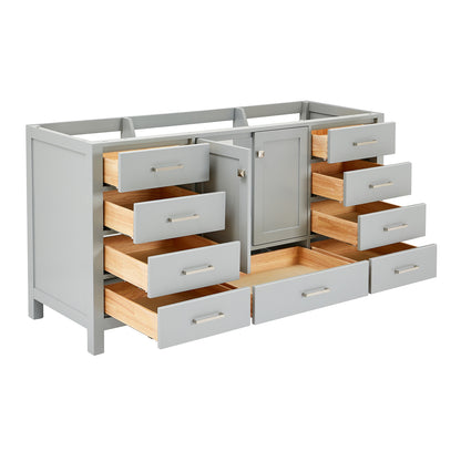 Beckford 66-inch Grey base cabinet on white back ground side view open door