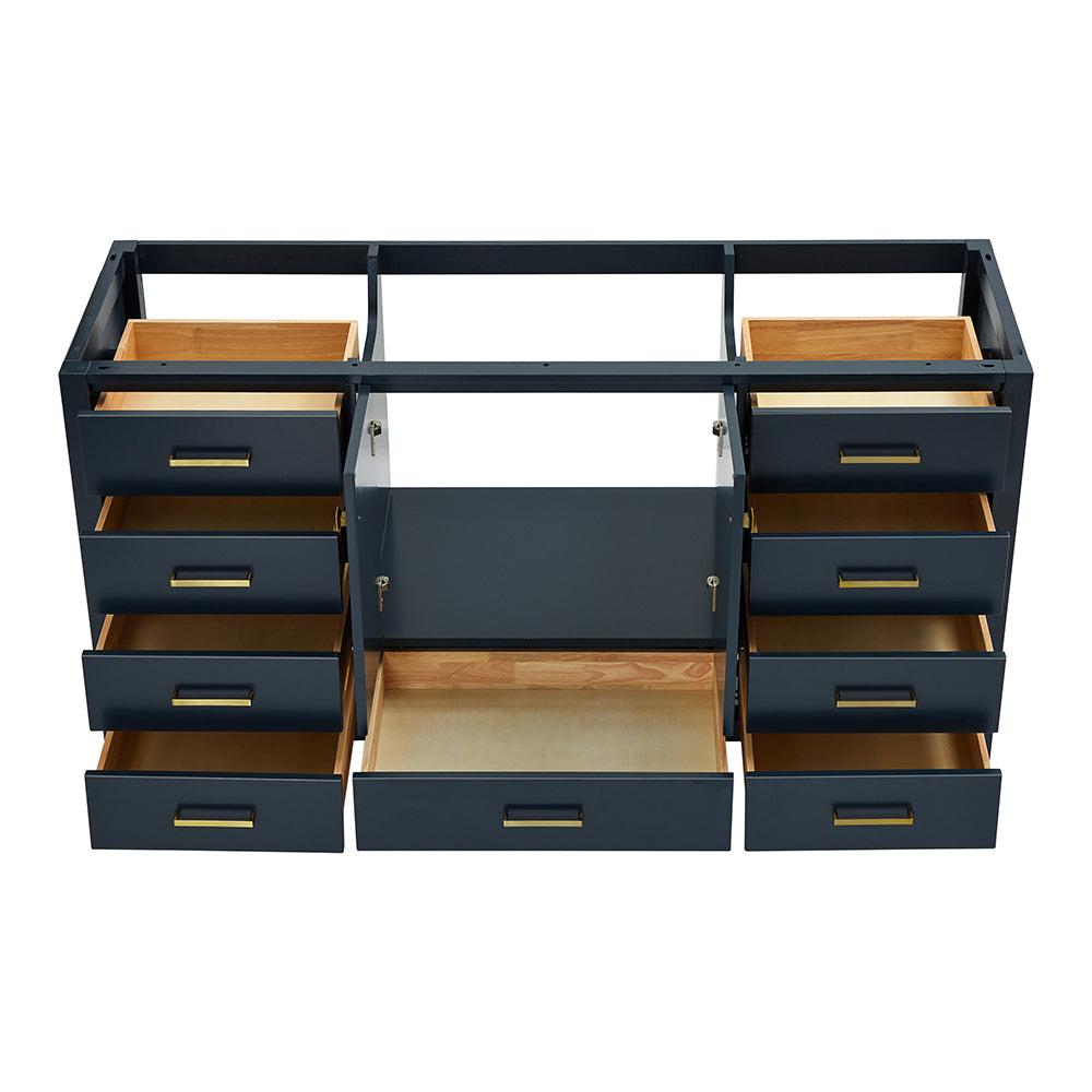 Beckford 66-inch Midnight Blue base cabinet on white back ground side view open door
