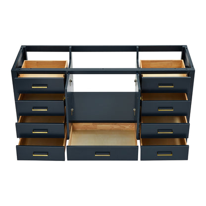 Beckford 66-inch Midnight Blue base cabinet on white back ground side view open door