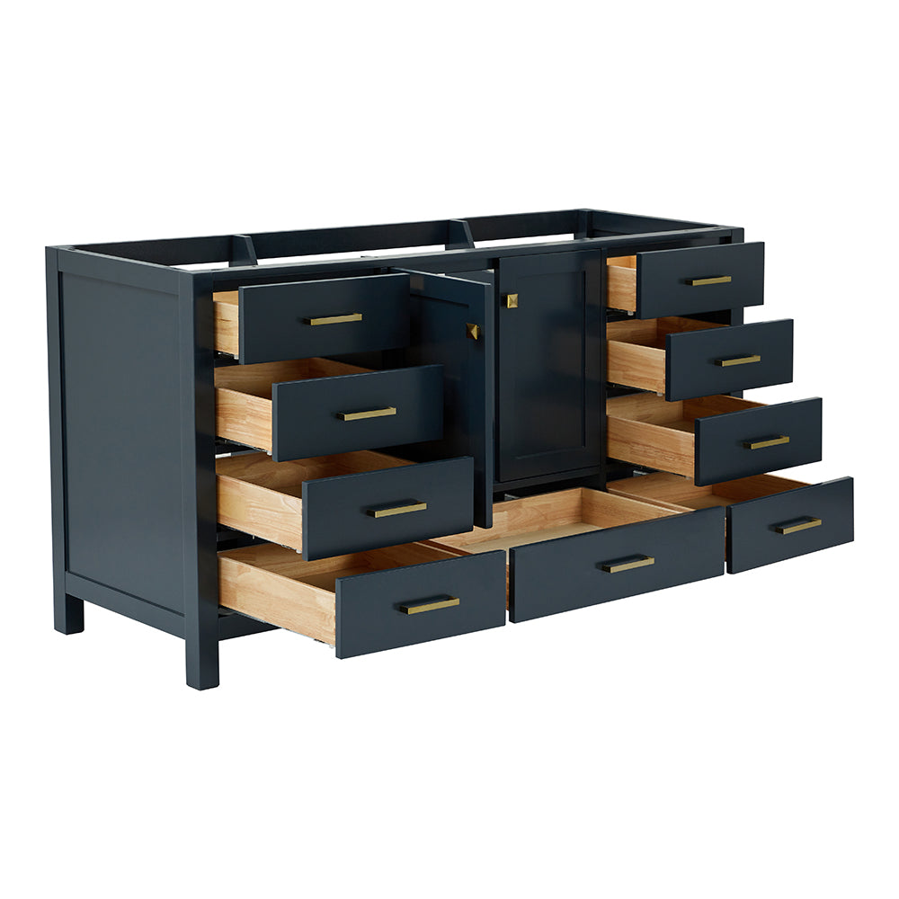 Beckford 66-inch Midnight Blue base cabinet on white back ground front view open door