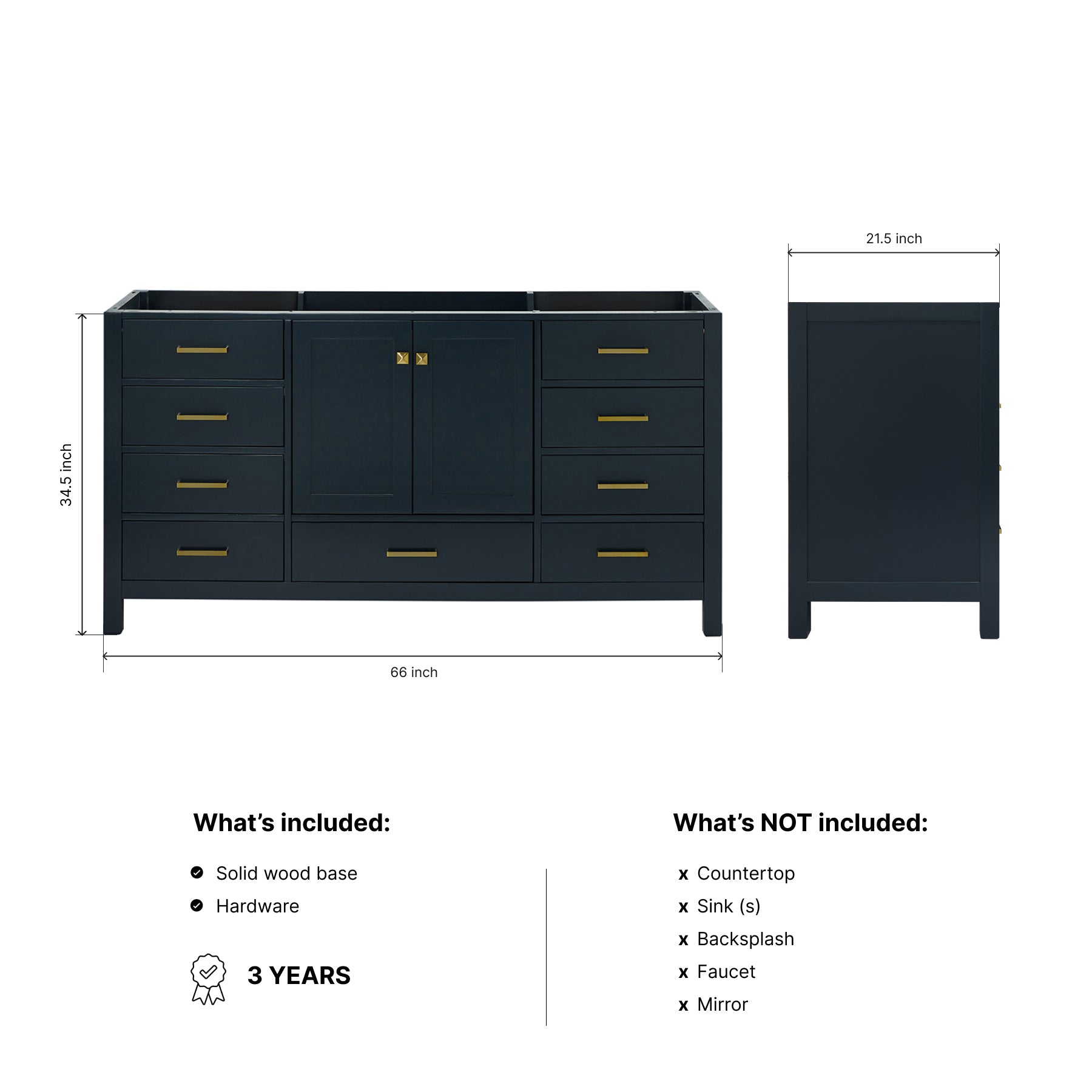 Beckford 66-inch Midnight Blue base cabinet on dimensions