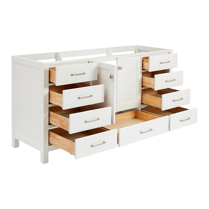 Beckford 66-inch White base cabinet on white back ground side view open door