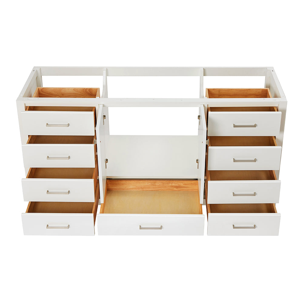 Beckford 66-inch White base cabinet on white back ground front view open door