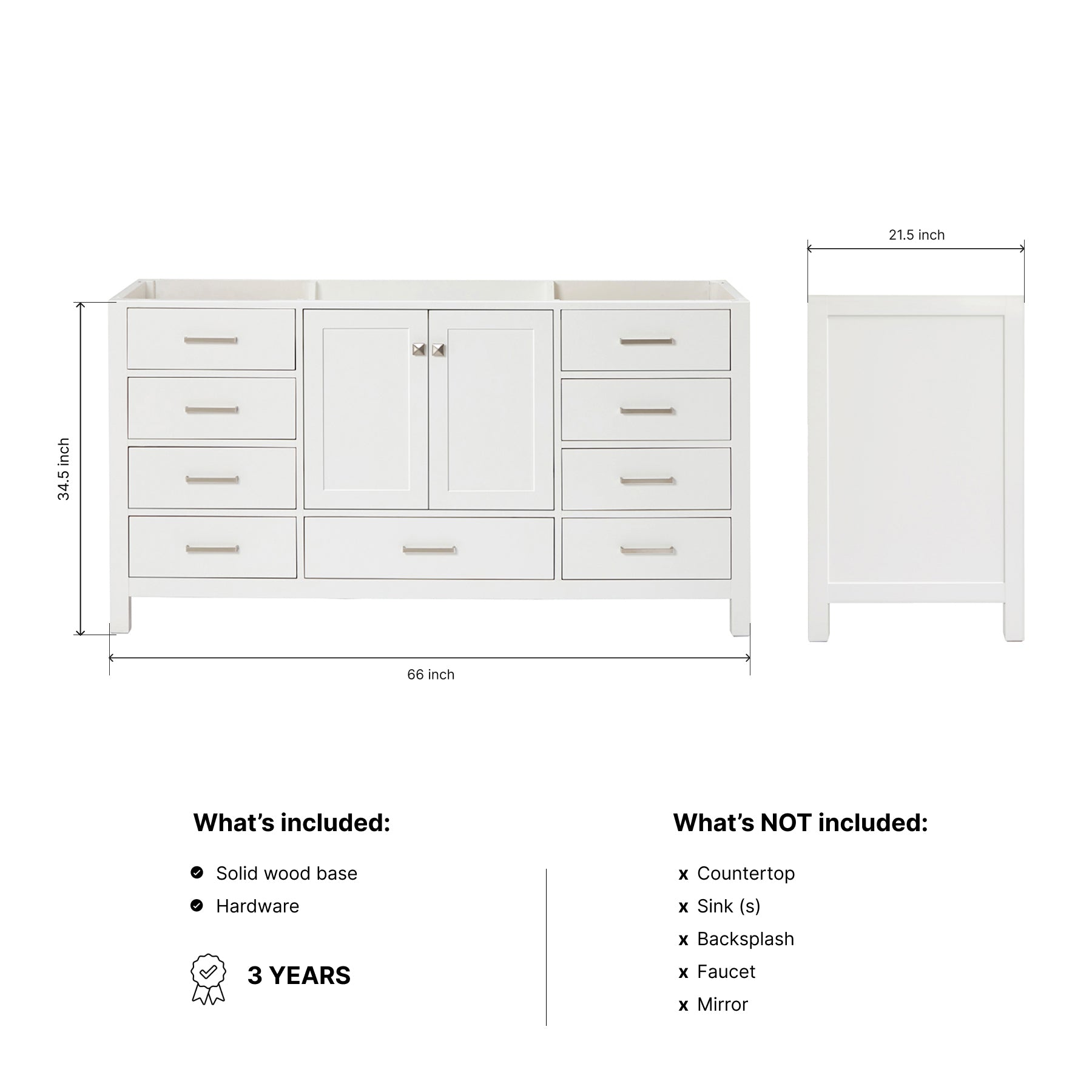 Beckford 66-inch White base cabinet on dimensions