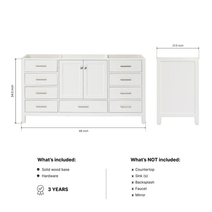 Beckford 66-inch White base cabinet on dimensions