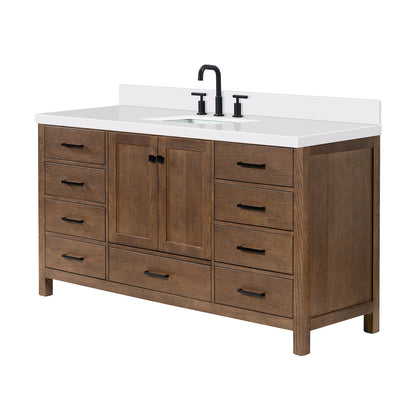 Beckford 66-Inch Brown Oak bathroom vanity on white background – product photo 4