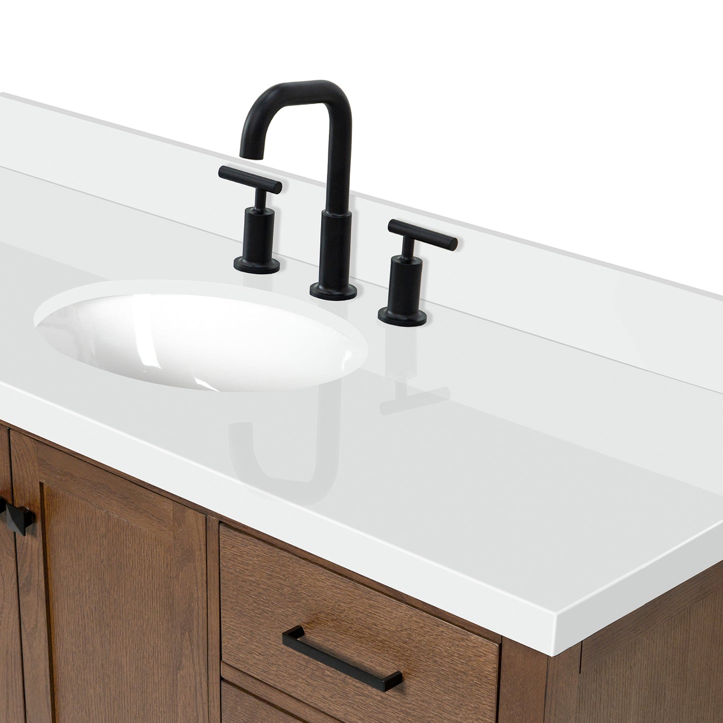 Beckford 66-Inch Brown Oak bathroom vanity on white background – product photo 11