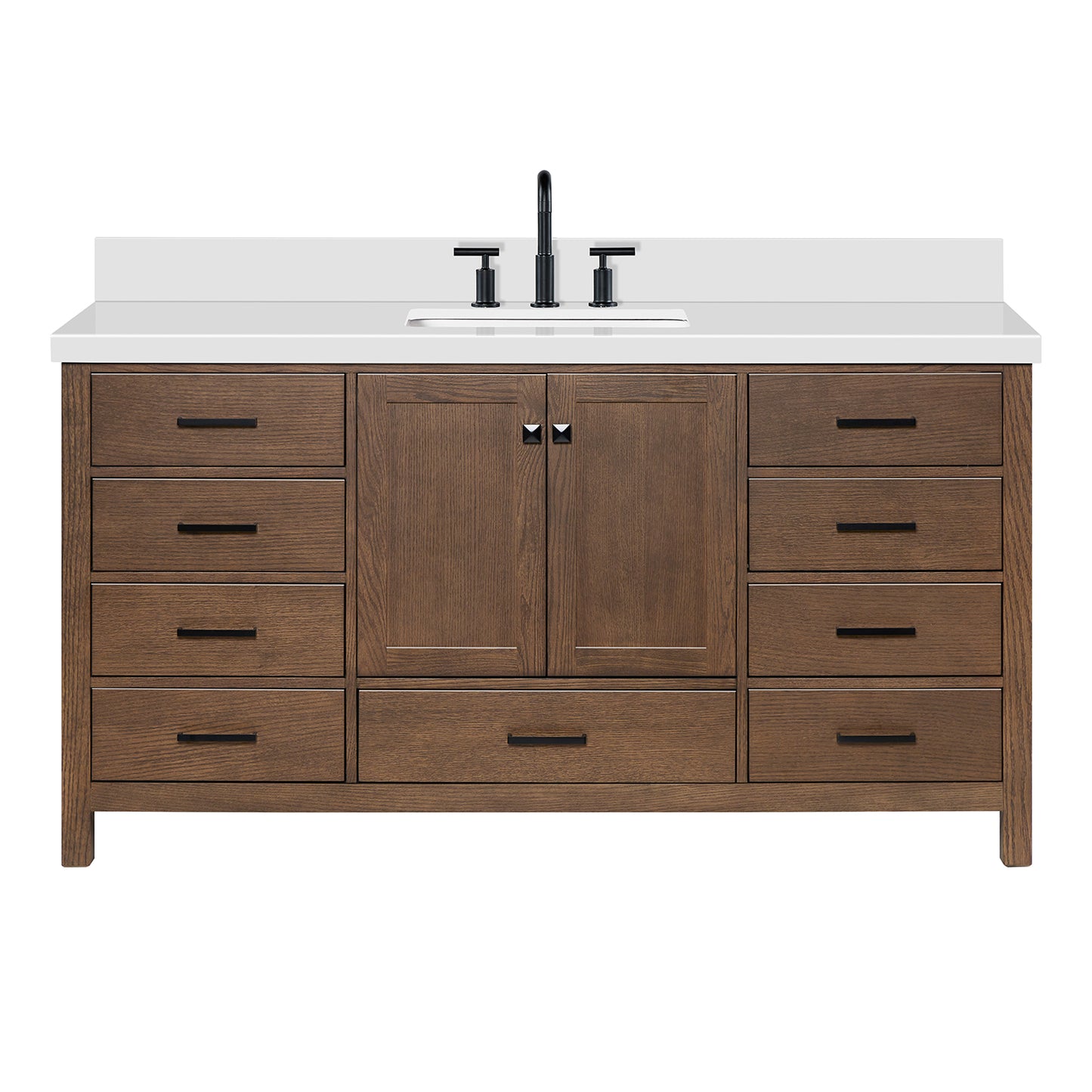 Beckford 66-Inch Brown Oak bathroom vanity on white background – product photo 3