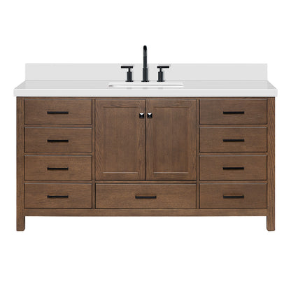 Beckford 66-Inch Brown Oak bathroom vanity on white background – product photo 3