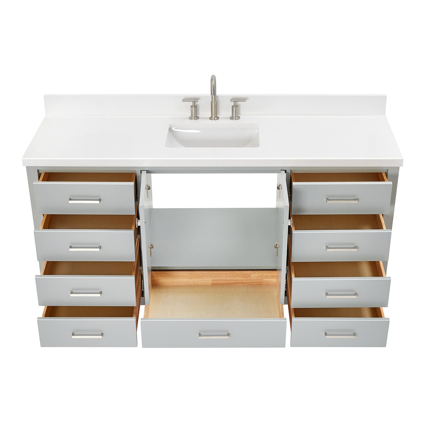 Beckford 66-Inch Grey bathroom vanity on white background – product photo 1