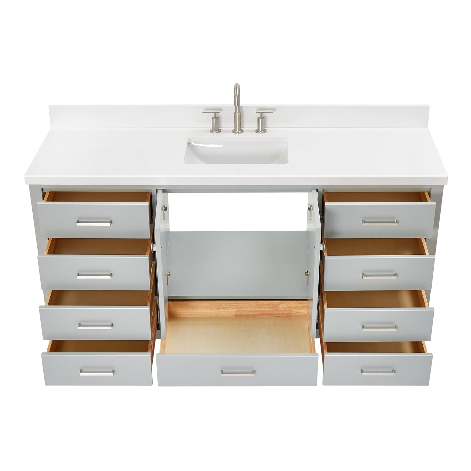 Beckford 66-Inch Grey bathroom vanity on white background – product photo 1