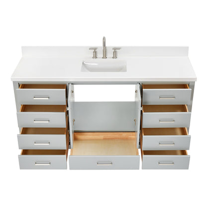 Beckford 66-Inch Grey bathroom vanity on white background – product photo 1
