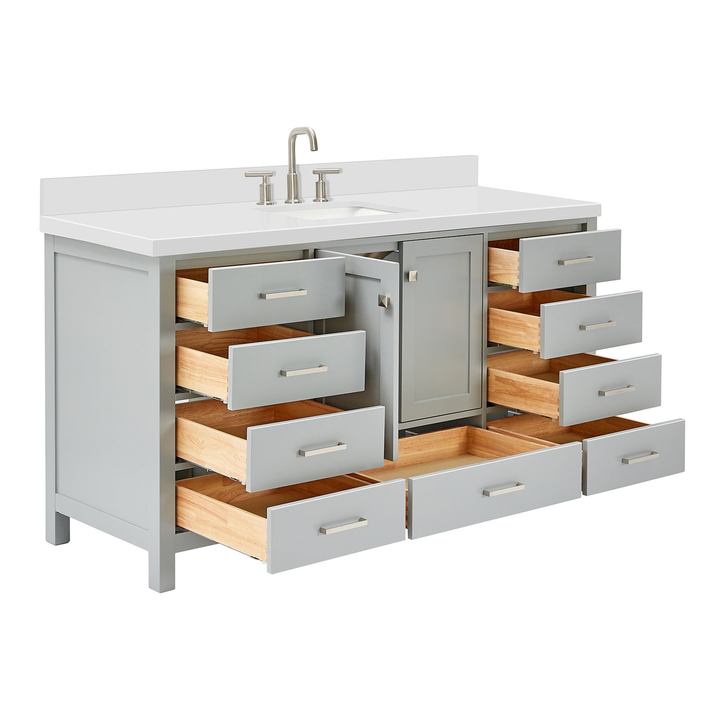 Beckford 66-Inch Grey bathroom vanity on white background – product photo 2
