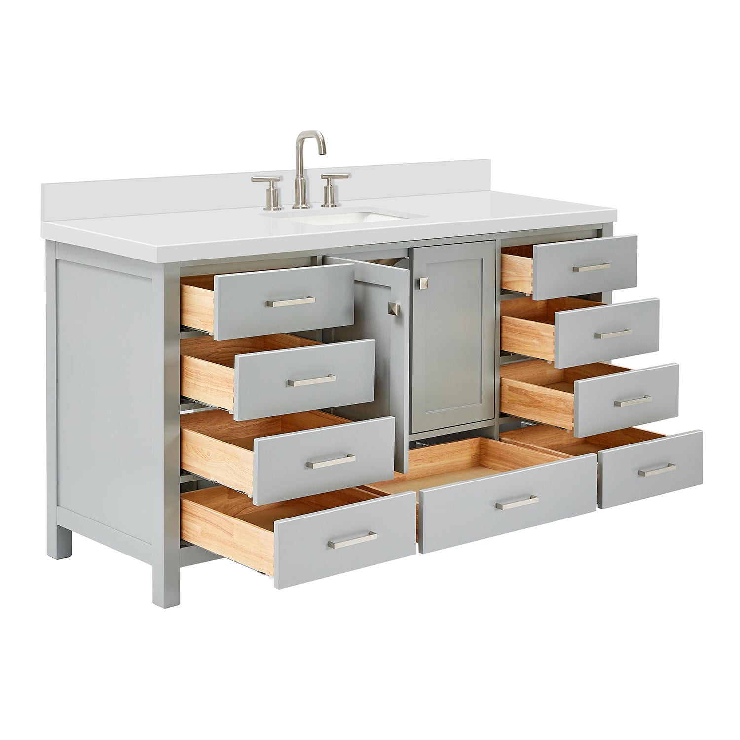 Beckford 66-Inch Grey bathroom vanity on white background – product photo 2
