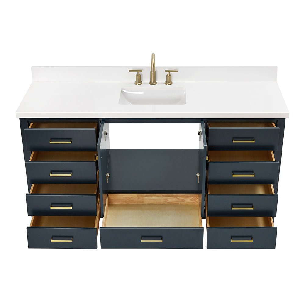 Beckford 66-Inch Midnight Blue bathroom vanity on white background – product photo 2
