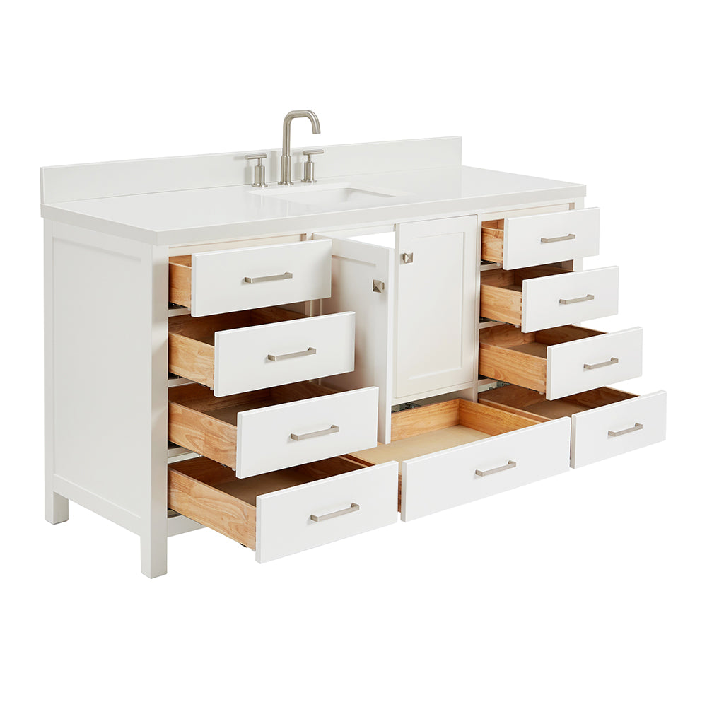 Beckford 66-Inch White bathroom vanity on white background – product photo 1