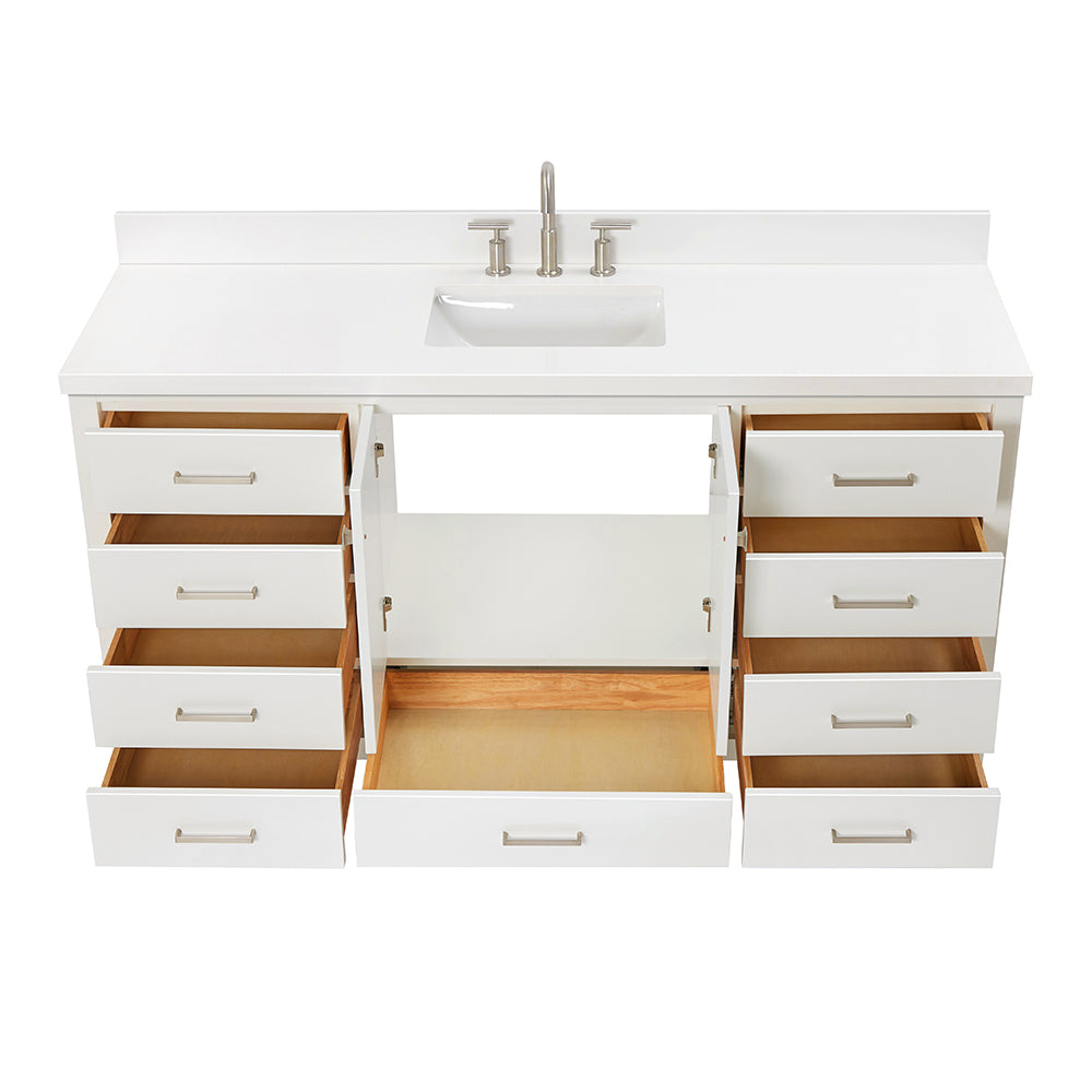 Beckford 66-Inch White bathroom vanity on white background – product photo 2