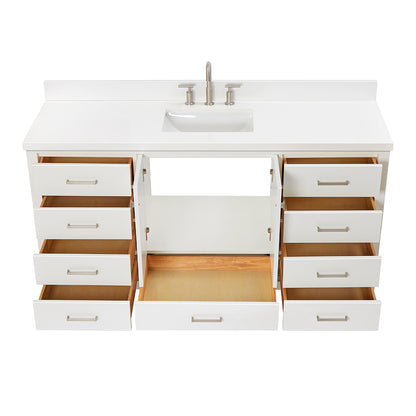Beckford 66-Inch White bathroom vanity on white background – product photo 2