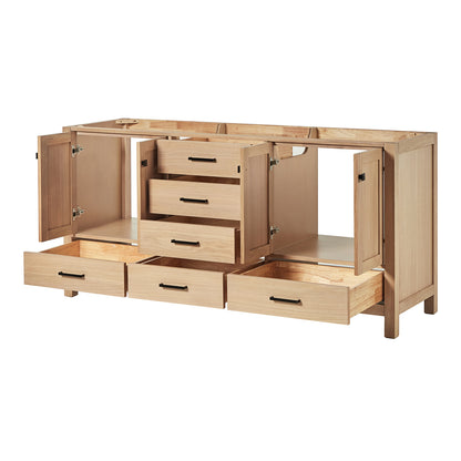 Beckford 72-inch Natural Oak base cabinet on white back ground side view open door