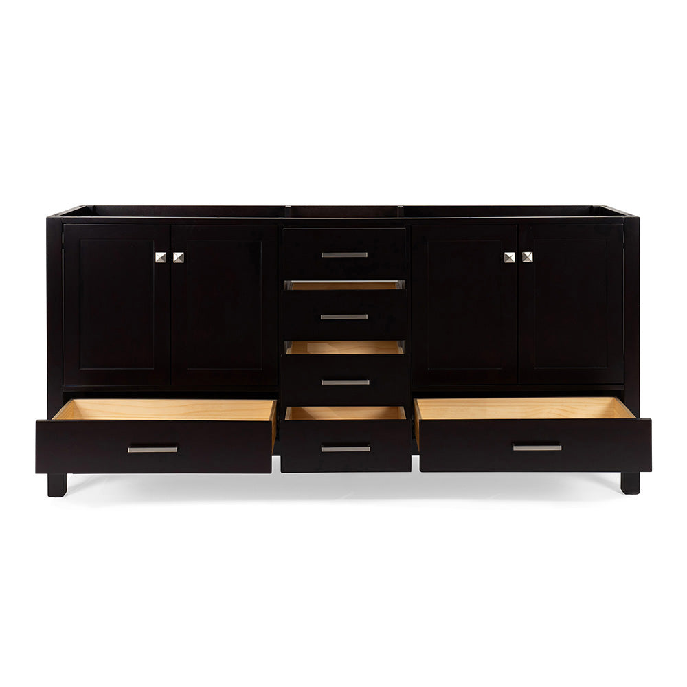Beckford 72-inch Espresso base cabinet on white back ground side view open door