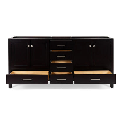 Beckford 72-inch Espresso base cabinet on white back ground side view open door