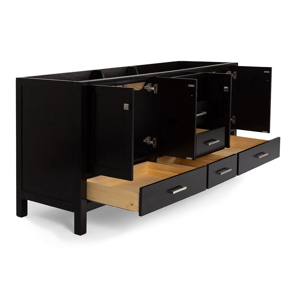 Beckford 72-inch Espresso base cabinet on white back ground front view open door