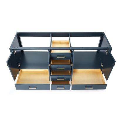 Beckford 72-inch Midnight Blue base cabinet on white back ground front view open door