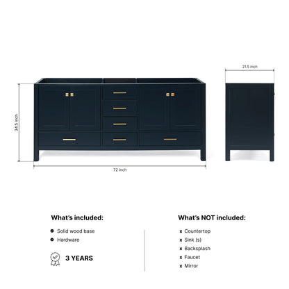 Beckford 72-inch Midnight Blue base cabinet on dimensions