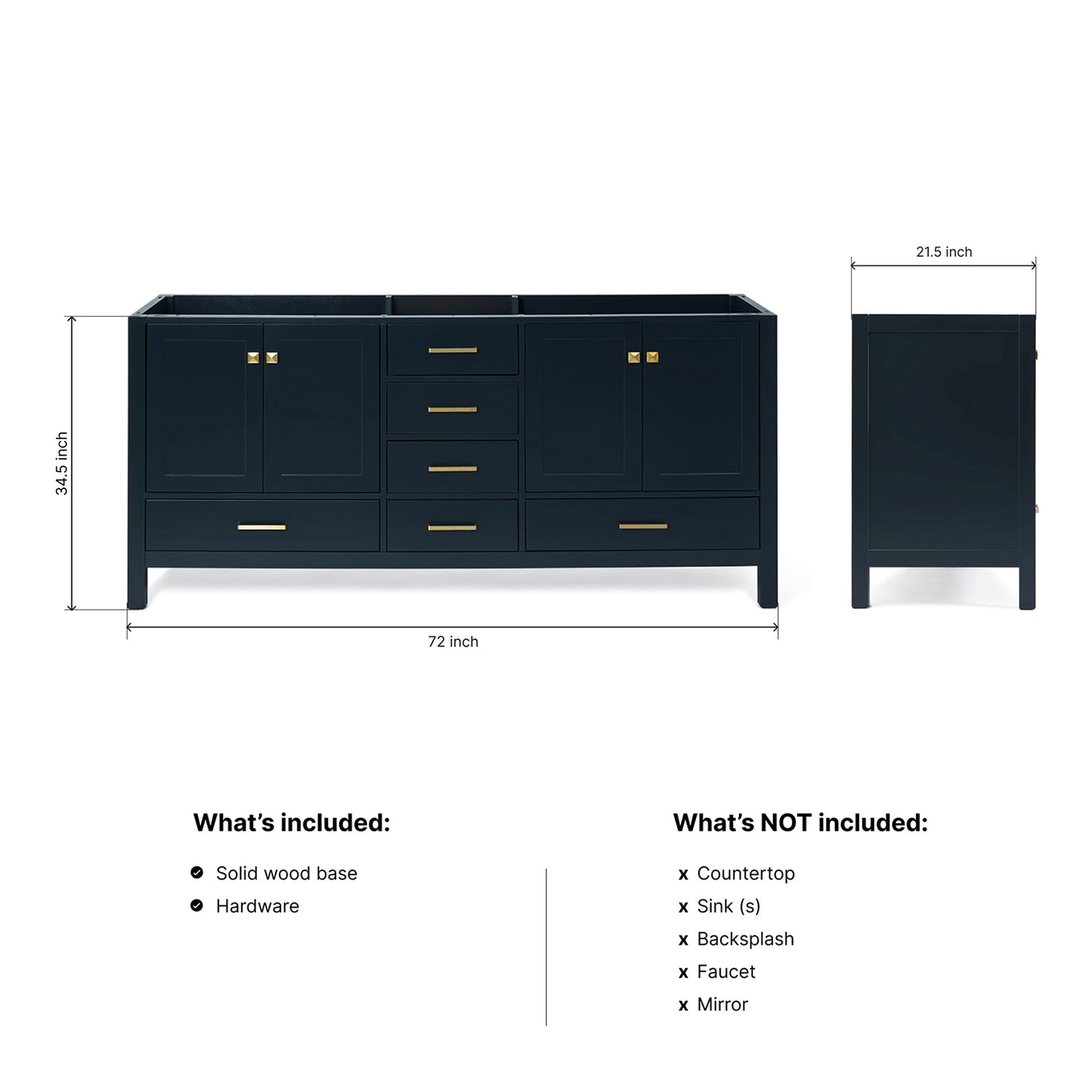 Beckford 72-inch Midnight Blue base cabinet on dimensions