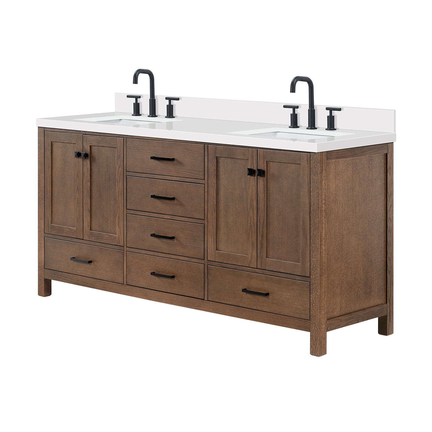 Beckford 72-Inch Brown Oak bathroom vanity on white background – product photo 4