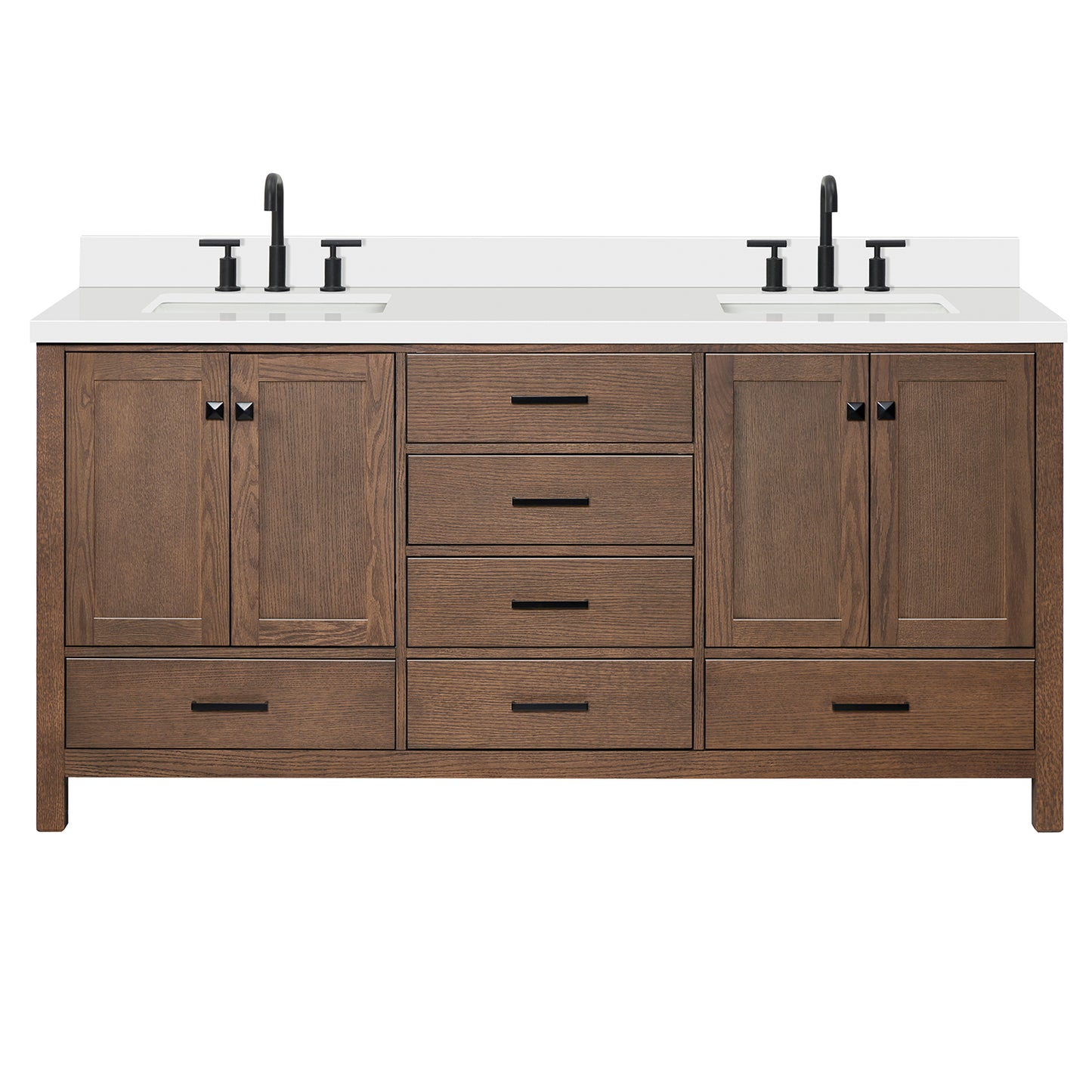 Beckford 72-Inch Brown Oak bathroom vanity on white background – product photo 3