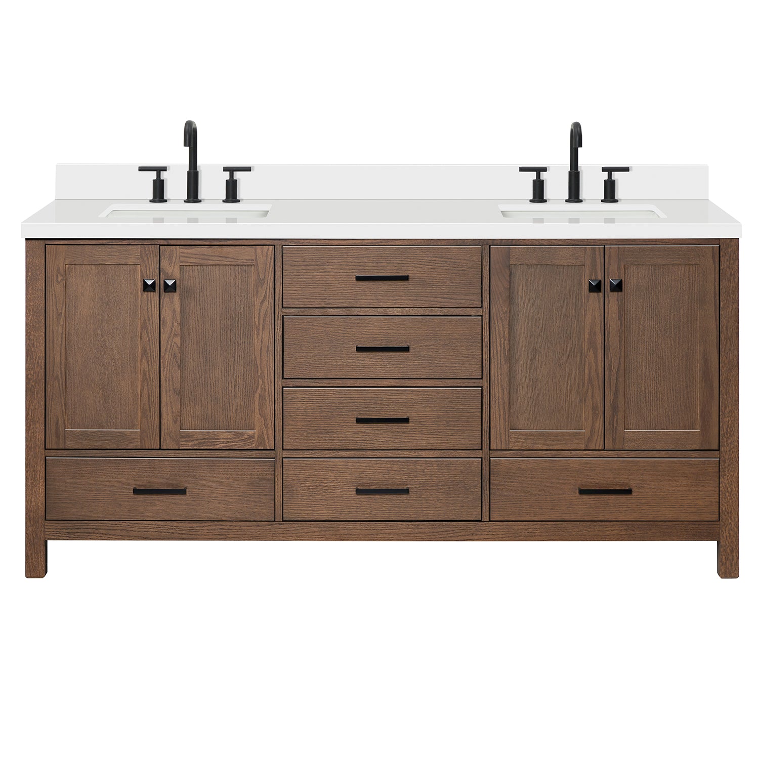 Beckford 72-Inch Brown Oak bathroom vanity on white background – product photo 3