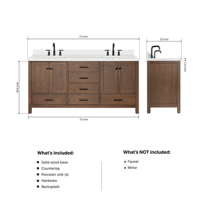 Beckford 72-Inch Brown Oak bathroom vanity dimensions