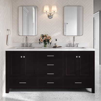 Beckford 72-Inch Espresso bathroom vanity in styled bathroom setting