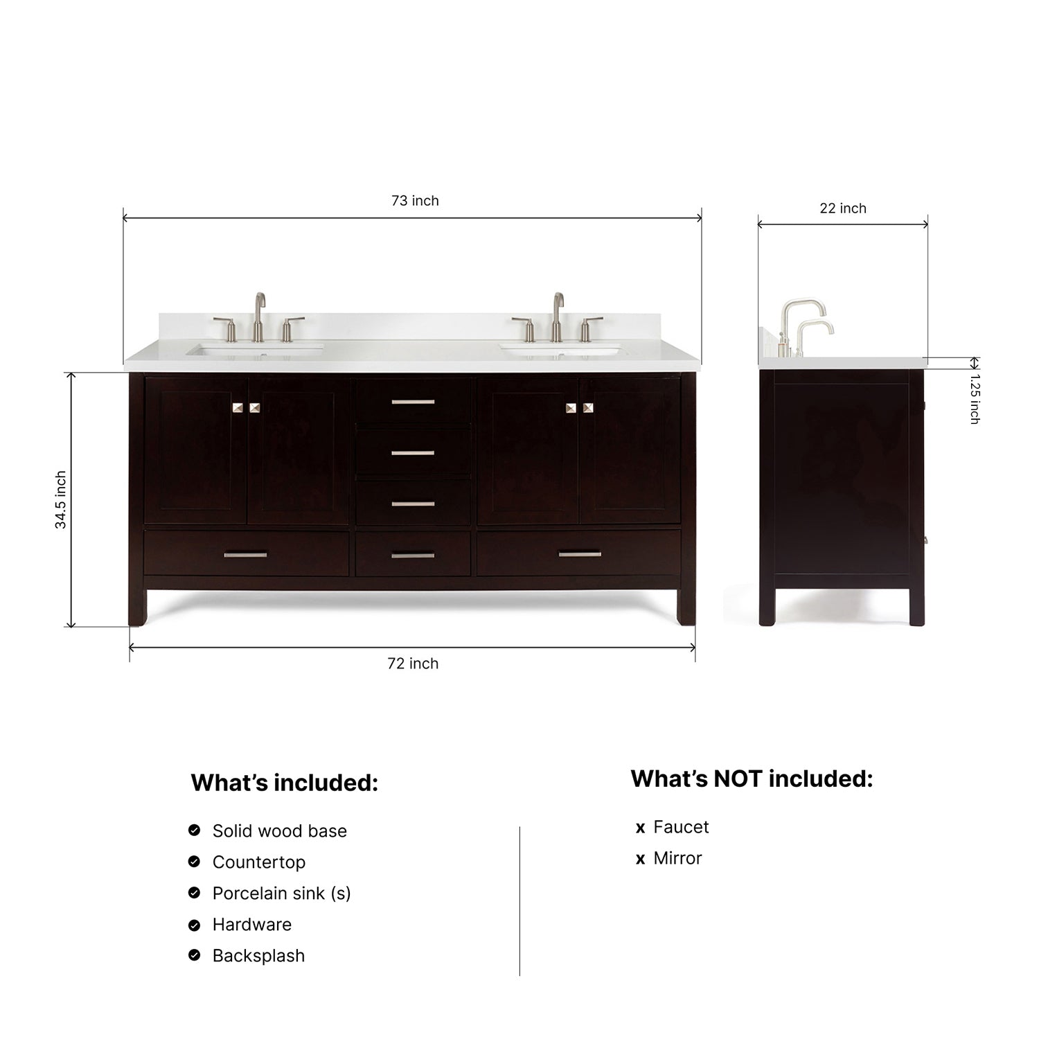 Beckford 72-Inch Espresso bathroom vanity dimensions