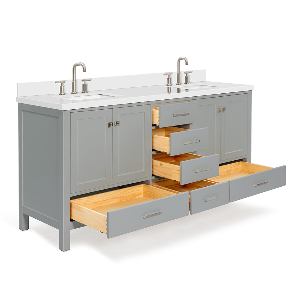 Beckford 72-Inch Grey bathroom vanity on white background – product photo 1