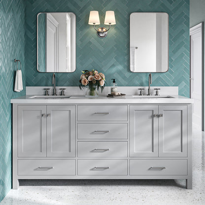 Beckford 72-Inch Grey bathroom vanity in styled bathroom setting