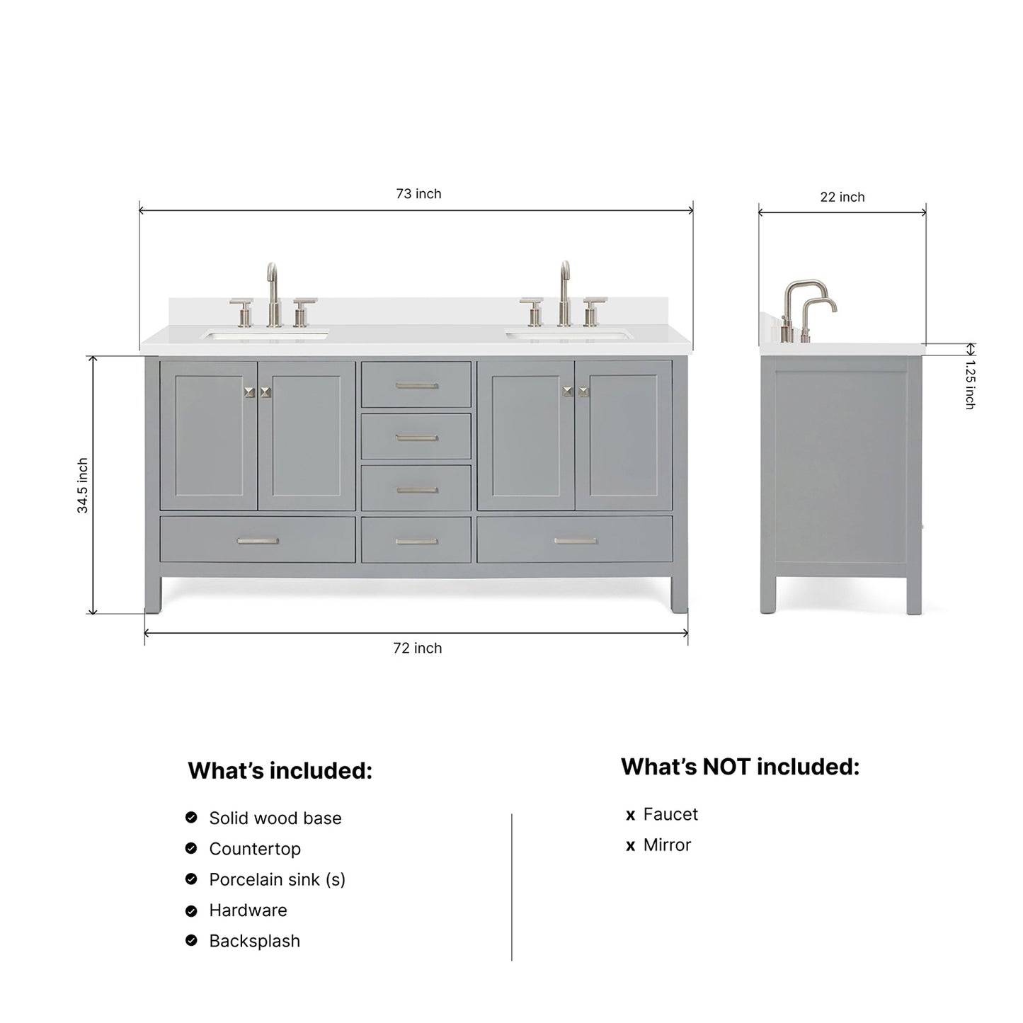 Beckford 72-Inch Grey bathroom vanity dimensions