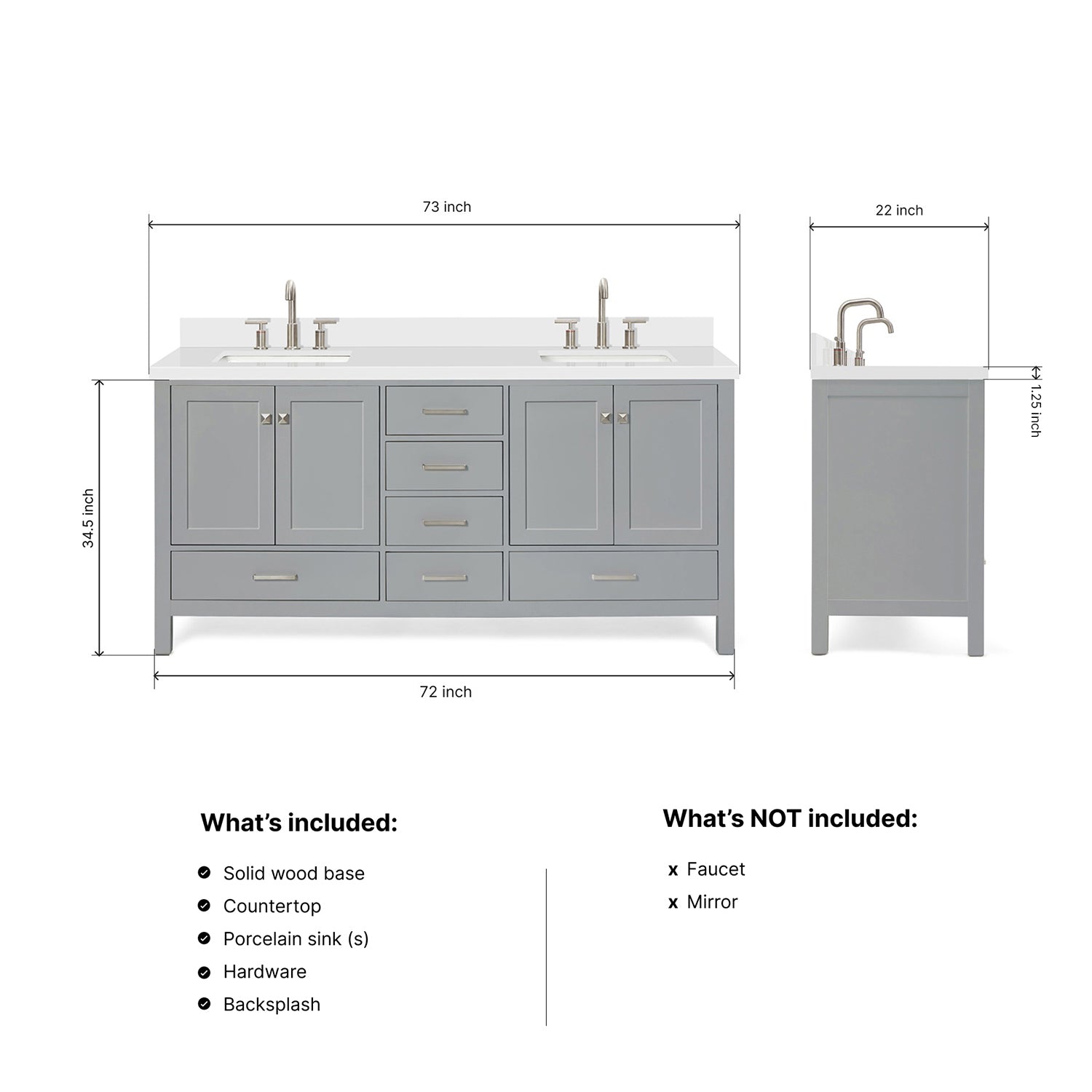 Beckford 72-Inch Grey bathroom vanity dimensions